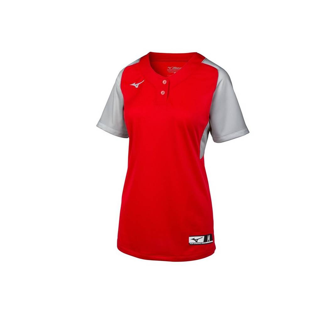 Maglia Mizuno Softball Aerolite 2-Button Donna - Rosse/Grigie - 02843-RCJQ